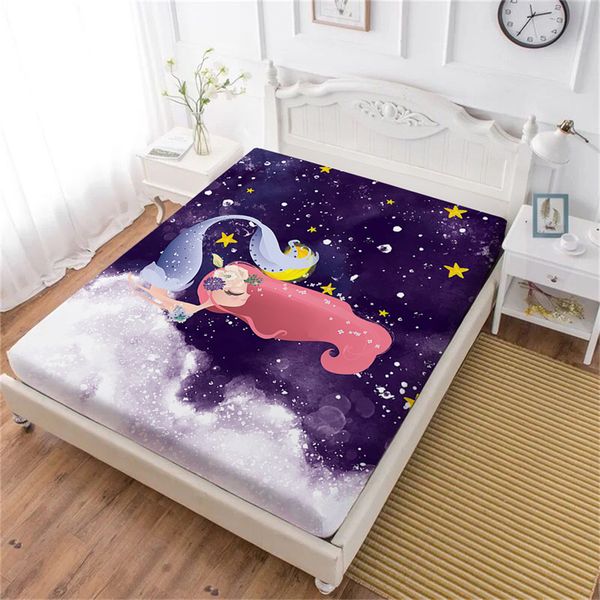 

colorful mermaid bed sheet girls sweet cartoon fitted sheet twin full king queen bedclothes wave print mattress cover home decor