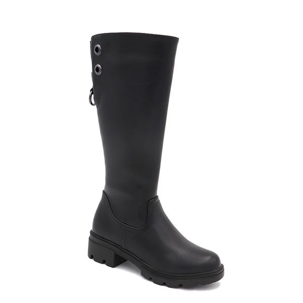 

winter knight boots girls new cold and warm natural leather boots baby girl fashion metal buckle high rubber boots, Black;grey