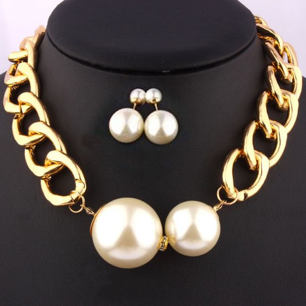 

vivilady 2pcs fashion jewelry sets white imitation pearls necklaces earrings women gold color metal chain brand new accessories, Silver