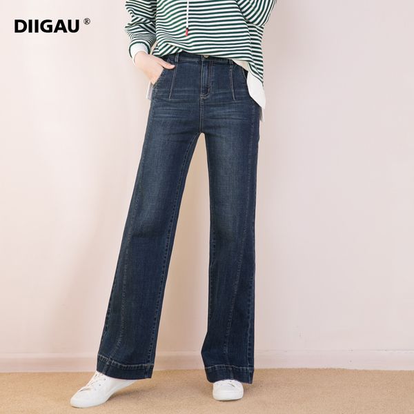 

diigau jeans for women with wide legs 2018 autumn/winter new high-waisted stretch straight pants casual mop pants, Blue