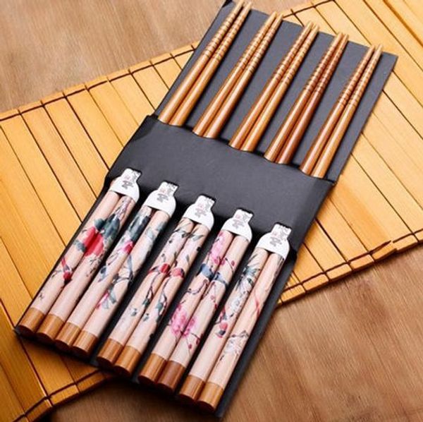 

wholesale-2015 10 pairs pack of 1 set/5 pair plum blossom map pattern bamboo cutlery chopsticks chinese characteristics gift
