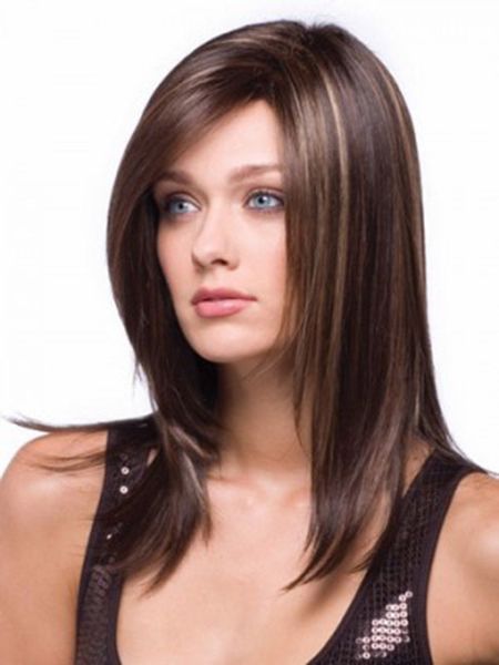 

long straight synthetic costume full wigs for women with side bangs, Black;brown