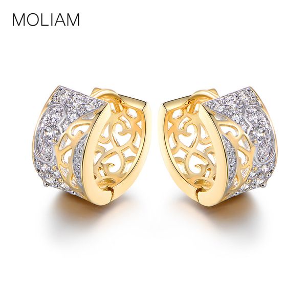 

whole salemoliam new arrival 2017 fashion small hoop earrings for female gold-color hollow crystal zirconia earing jewelry mle217, Golden;silver