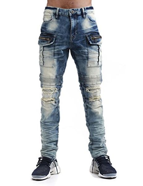 

smoke rise мужские эластичные джинсы slim fit moto cargo biker denim, Blue