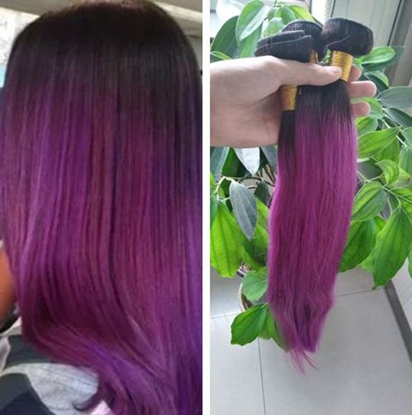 Two Tone 1b Purple Ombre Human Hair Extensions 9a Ombre Balck And