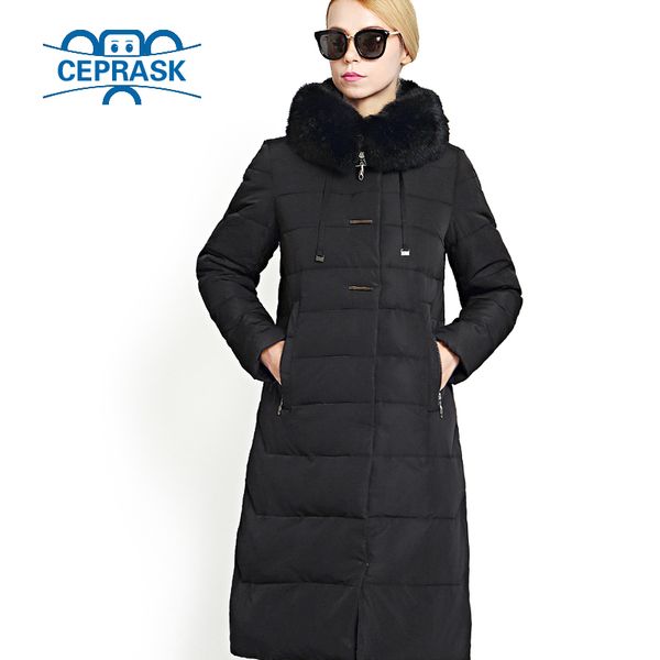 

wholesale- 2017 women's winter coat really fur plus size long hoodie warm women winter jacket biological-down female parkas 6xl ceprask, Black
