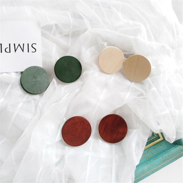 

simple design log wood earrings jewelry white red green round wood alloy earrings female trendy fashion jewelry accessories gift, Silver