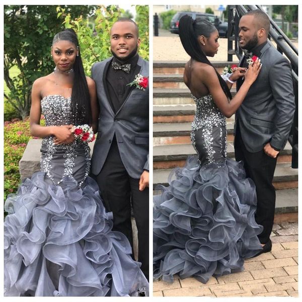 

2019 Beading Mermaid Prom Dresses Sweetheart Custom Ruffles Crystal Beaded Evening Dress Bling Bling Women Formal Wear Party Gowns