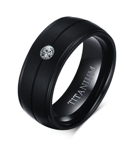 

men's 8mm titanium cubic zirconia black engagement ring size 8-12, Silver