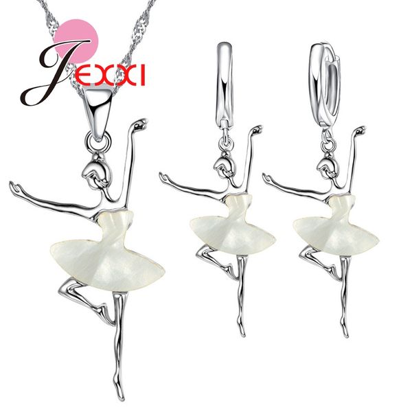 

jemmin elegant woman ballet dance pendant fashion khaki dress doll necklace earrings sterling silver jewelry set, Black