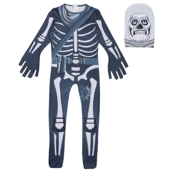 Meninos fantasma crânio esqueleto macacão cosplay trajes festa de halloween crianças bodysuit máscara fantasia vestido crianças halloween props2248