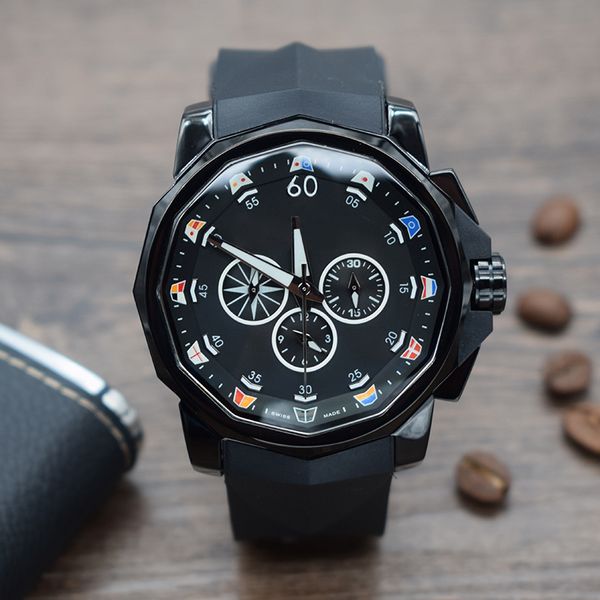 orologio di luss Двенадцать боковых форм Мужские часы Кварцит многофункциональный ГРМ Стальной корпус резиновый ремень Спортивный стиль ADMIRAL'S CUP Wrist Watch