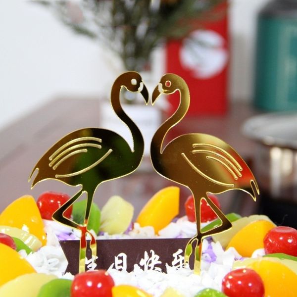 

2 pcs/set kawaii flamingos cake er acrylic cake insert card round pers for birthday wedding party supply