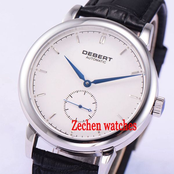 

debert 40mm sapphire glass 5atm seagull 1731 automatic mechanical white dial men watch, Slivery;brown