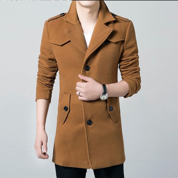 

winter 2017 men windbreaker men's trench coat men long section casual jacket brand clothing men's jackets xxxl size, Tan;black
