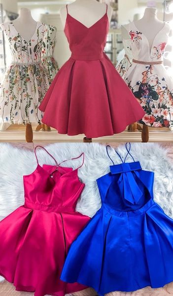 

selling spaghetti straps short homecoming dresses back with bowknot under 100, Red