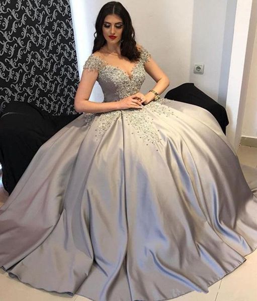 

arabic ball gown prom dresses sheer v-neck appliqued beaded dubai evening gown custom made formal party dress, Black