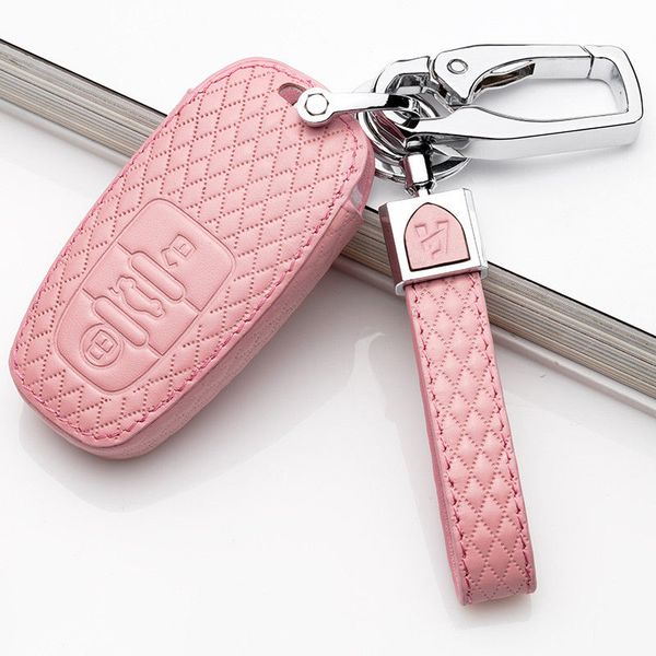 

for audi a6l a8 s6 s5 q5 pink leather smart fob remote key case cover holder
