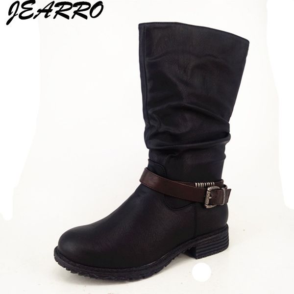 

jearro winter woman warmly boots female faahion mid-calf flat booties for woman ladies zipper flat shoes size 37, Black
