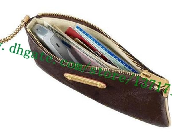 

grade brown canvas coated real leather lady handbag milla clutch pouch women cosmetic