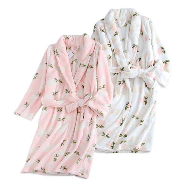 

fresh flower winter flannel women bathrobes casual warm kimono home robes women dressing gown pyjama bride robe floral, Black;red