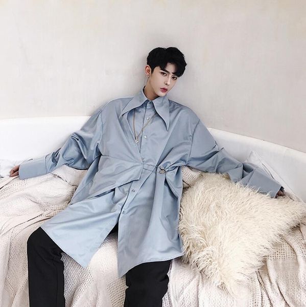 

spring & autumn thin version of the korean version of long style trench coat personality long sleeve coat split-loose male, Tan;black
