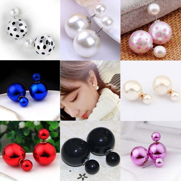 

fashion paragraph earrings double side shining pearl stud ear rings big pe arl earrin gs for women, Golden;silver