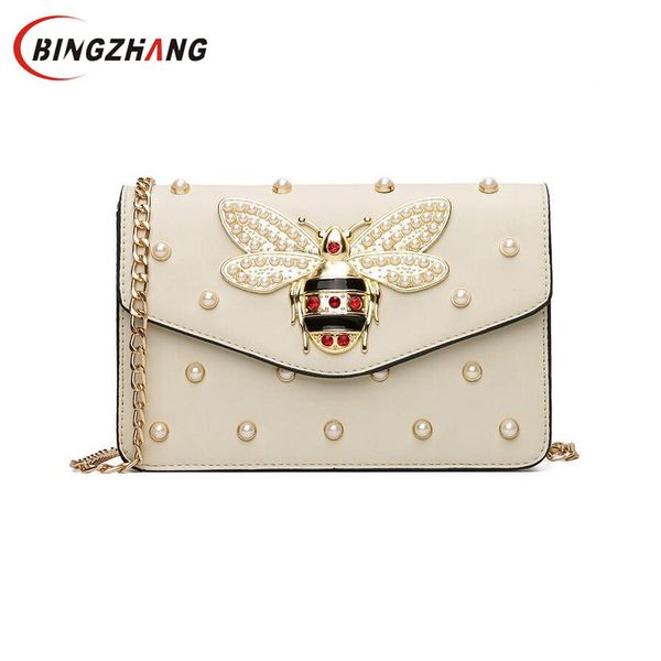 

women brand desinger rhinestones bee pu leather shoulder bag small crossbody bag with chain for girls ladies bolso l4-3028