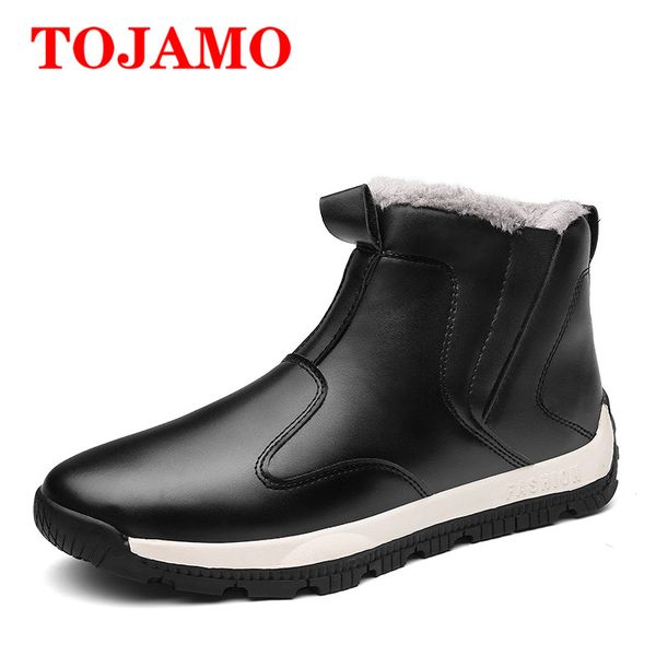 

tojamo men winter warm plush snow boots outdoor waterproof leather casual ankle boots big size 47 comfortable men shoes, Black