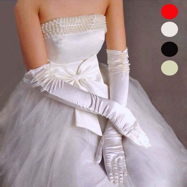 

5pair/lot 2018 lengthened over elbow yarn satin double row beads four color party women gloves wholesale, Blue;gray