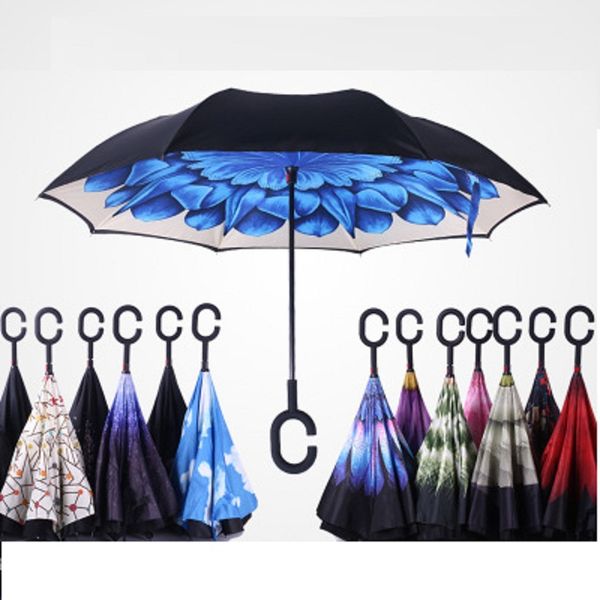 

windproof reverse folding double layer inverted umbrella self stand umbrella rain/sun women/men 2017 child durable