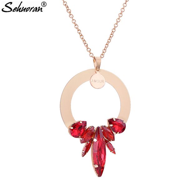 

sehuoran necklace for women big long crystal round zinc alloy trendy necklace bohemian ethnic vintage fashion jewelry, Silver