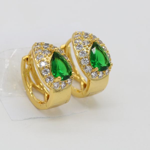 

sparkling heart beautiful green zirconia womens huggie hoop earrings 18k yellow gold filled exquisite jewelry gift, Golden;silver