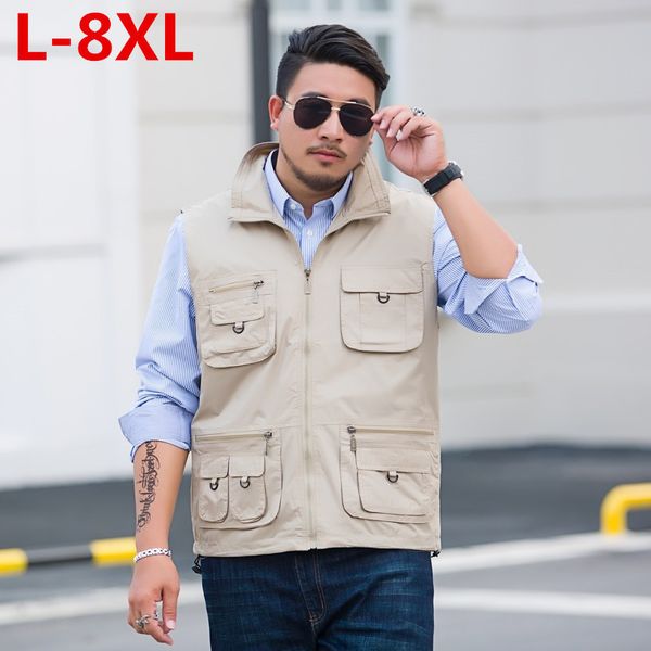 

8xl plus size vests sleeveless unloading waistcoat with many male coat pockets jacket mens tactical vest sweatshirts, Black;brown