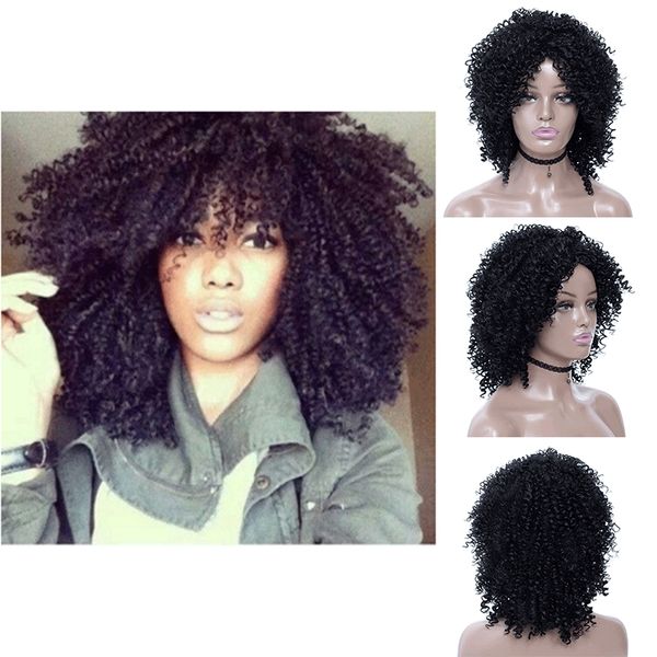 

women afro short synthetic bob straight hair side bang chemical headgear dyed partial short fiber heat resistant wig, Black