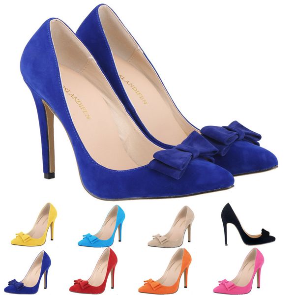 

womens dress shoes pointed toe flock bowtie high heels corset pumps party court shoes us 4-11 d0229, Black