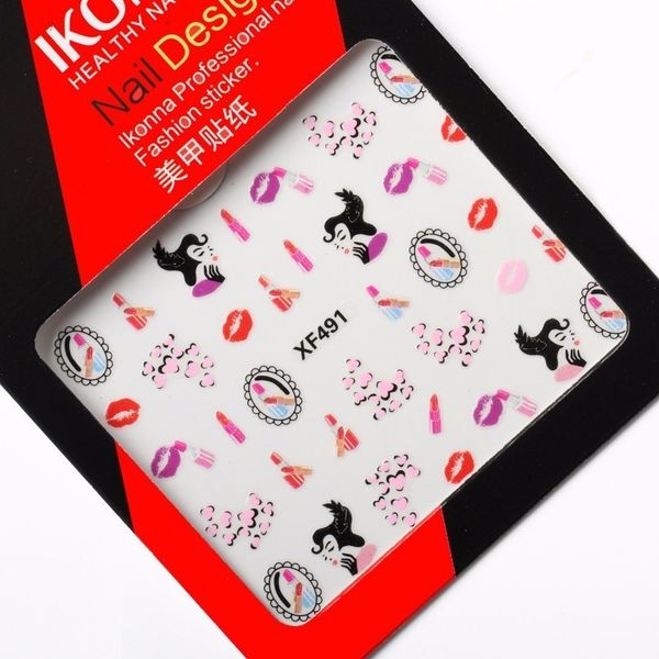 

ikonna xf 491 beauty mirror lipstick makeup lips nail art stickers, Black