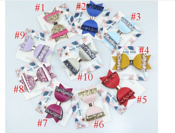 

30pc/lot 4" large girls leather bows with clips for girls sequin bow hair accessories buotique leather bows, Slivery;white