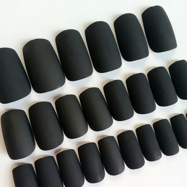 

soft matte false nails black wine red flat fake nails medium size acrylic nail tips press on nail 24pcs, Red;gold