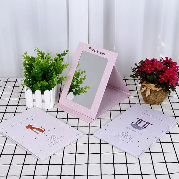 

silver ultra-thin foldable makeup mirror 1pc rectangle cartoon shell unbreakable pocket cosmetic mirror