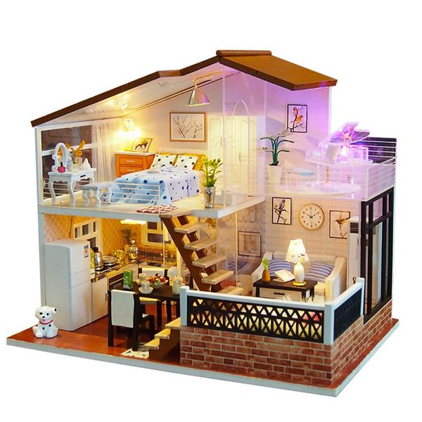 Acquista Casa Delle Bambole In Miniatura Casa Delle Bambole In Miniatura Cabina Fai Da Te Sunligh Con Mobili Bambini Kit Di Costruzione Di Modelli