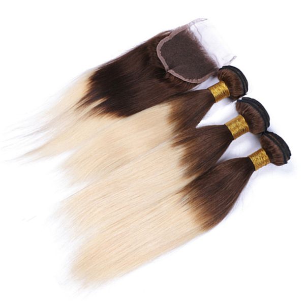 Brazilian Brown And Blonde Ombre Hair Bundles With Closure