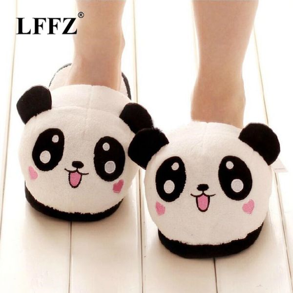 

lzzf winter indoor panda house slippers flat furry home cartoon women emoji plush fluffy slippers fur animal warm non-slip shoes, Black
