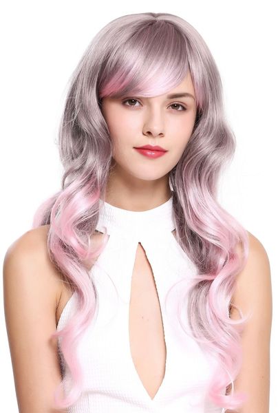 

ladies' wig long wavy grey pink mix fairytale zm-1666, Black;brown
