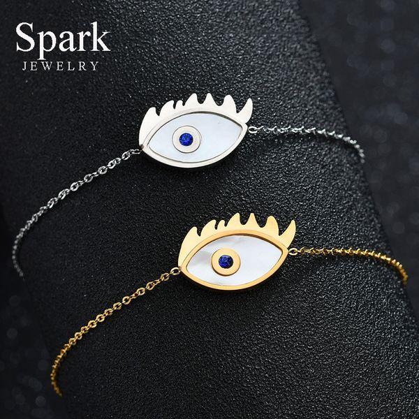 

2018 new stainless steel evil eye bracelets for women with link chain gold color adjustable armbanden voor vrouwen, Black