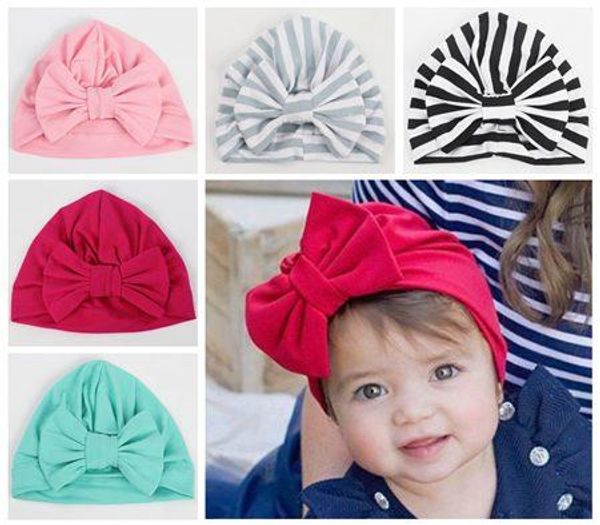 

kids fall winter hats baby girl hair bows hat cap infant turban twist baby bonnet striped solid beanies children accessories, Yellow
