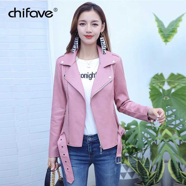 

2018 motorcycle pu leather jacket women autumn winter fashion coat outerwear female plus size pink soft short jackets chifave, Black