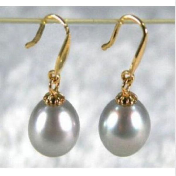 

real gorgeous 10-11mm gray south sea natural pearl dangle earring 14k gold, Golden