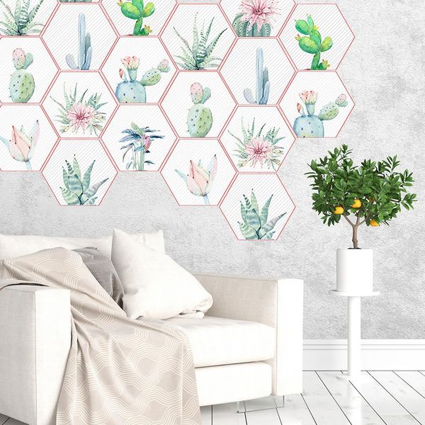 

10 pcs 6-sided natural bonsai nordic style tiles stickers pvc waterproof removable decorative picture wall stickers