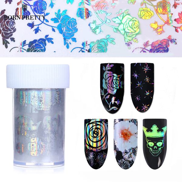 

holographic series nail foil flower plaid line silver holo starry transfer sticker manicure nail art decorations, Black